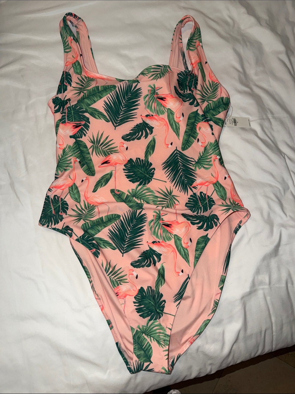 Old Navy Pink Flamingo One-Piece Swimsuit with Tropical Leaf Print NWT